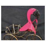 New Recycled Metal Garden Art Flamingo on Trike Planter / Plant Holder