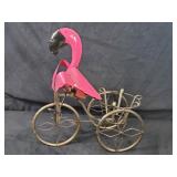 New Recycled Metal Garden Art Flamingo on Trike Planter / Plant Holder