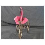 New Recycled Metal Garden Art Flamingo on Trike Planter / Plant Holder