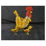 New 3 Piece Set of Recycled Metal Garden Art Hen and 2 Chicks