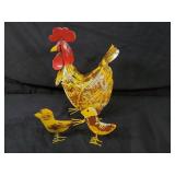 New 3 Piece Set of Recycled Metal Garden Art Hen and 2 Chicks