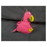 New Recycled Metal Pink Flamingo Birdhouse with Hanging Hook