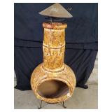 Brand New Clay Chiminea Fire Pit with Stand and Rain Cap