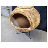 Brand New Clay Chiminea Fire Pit with Stand and Rain Cap