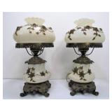 Matching Pair of Large Vintage Hollywood Regency Glass Hurricane Lamps