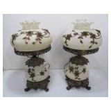 Matching Pair of Large Vintage Hollywood Regency Glass Hurricane Lamps