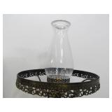 Matching Pair of Large Vintage Hollywood Regency Glass Hurricane Lamps