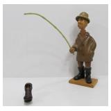 Hand Carved Wood Vintage Comical Fisherman Sculpture
