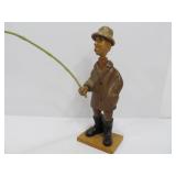 Hand Carved Wood Vintage Comical Fisherman Sculpture