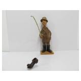 Hand Carved Wood Vintage Comical Fisherman Sculpture