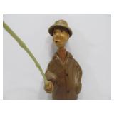 Hand Carved Wood Vintage Comical Fisherman Sculpture