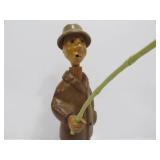 Hand Carved Wood Vintage Comical Fisherman Sculpture