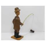 Hand Carved Wood Vintage Comical Fisherman Sculpture
