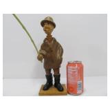 Hand Carved Wood Vintage Comical Fisherman Sculpture