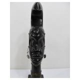 Hand Carved Vintage African Bust Sculpture w/Brass