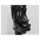 Hand Carved Vintage African Bust Sculpture w/Brass