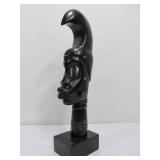 Hand Carved Vintage African Bust Sculpture w/Brass