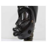 Hand Carved Vintage African Bust Sculpture w/Brass