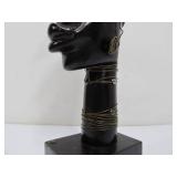 Hand Carved Vintage African Bust Sculpture w/Brass