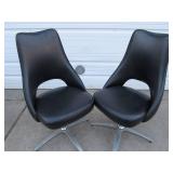 Matching Pair of Vintage Mid Century High-Back Swivel Chairs