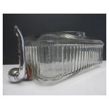 Vintage Deco Ribbed Clear Glass Refrigerator Water Dispenser w/Spout
