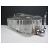 Vintage Deco Ribbed Clear Glass Refrigerator Water Dispenser w/Spout