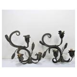 Pair of Vintage Heavy Wrought Iron Sculptural Wall Sconces