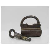 Early Antique Iron Barrel Padlock & Key