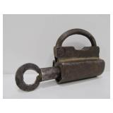 Early Antique Iron Barrel Padlock & Key
