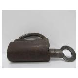 Early Antique Iron Barrel Padlock & Key
