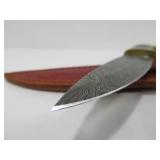 Excellent Custom Made Fixed Blade Knife w/Damascus Steel Blade & Brass & Inlaid Wood Handle