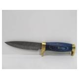 Excellent Custom Made Fixed Blade Knife w/Damascus Steel Blade & Brass & Inlaid Wood Handle