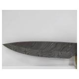 Excellent Custom Made Fixed Blade Knife w/Damascus Steel Blade & Brass & Inlaid Wood Handle