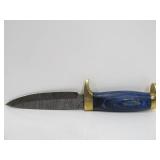 Excellent Custom Made Fixed Blade Knife w/Damascus Steel Blade & Brass & Inlaid Wood Handle