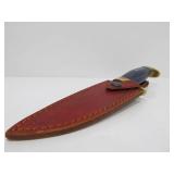 Excellent Custom Made Fixed Blade Knife w/Damascus Steel Blade & Brass & Inlaid Wood Handle