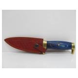 Excellent Custom Made Fixed Blade Knife w/Damascus Steel Blade & Brass & Inlaid Wood Handle