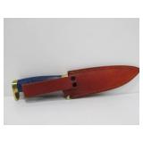 Excellent Custom Made Fixed Blade Knife w/Damascus Steel Blade & Brass & Inlaid Wood Handle