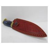 Excellent Custom Made Fixed Blade Knife w/Damascus Steel Blade & Brass & Inlaid Wood Handle
