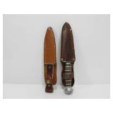 2 Vintage Fixed Blade Hunting Knives w/ Leather Sheaths