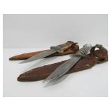 2 Vintage Fixed Blade Hunting Knives w/ Leather Sheaths