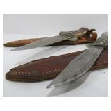 2 Vintage Fixed Blade Hunting Knives w/ Leather Sheaths