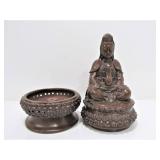 Terracotta Sitting Buddha Incense Burner Trinket Holder