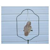 Antique Metal Birdcage Stand w/Hanging Owl Decoration