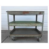 Old Vintage Industrial Steel 3-Tiered Rolling Cart