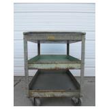 Old Vintage Industrial Steel 3-Tiered Rolling Cart