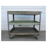 Old Vintage Industrial Steel 3-Tiered Rolling Cart