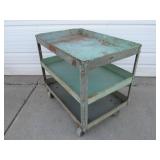 Old Vintage Industrial Steel 3-Tiered Rolling Cart