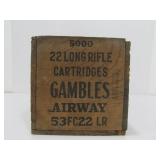 Antique Wooden GAMBLES .22 LR Advertising Ammo Crate