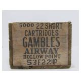Antique Wooden GAMBLES .22 Short Advertising Ammo Crate