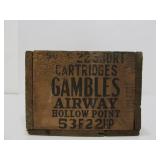Antique Wooden GAMBLES .22 Short Advertising Ammo Crate